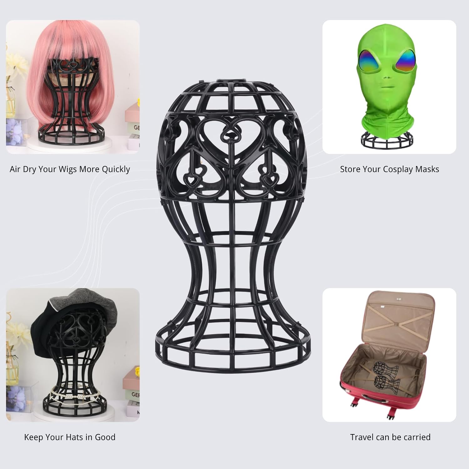 Fashion Portable ABS Wig Stand Foldable/ Wig Display Holder/Lantern Shape Plastic Wig Stand Hat Cap Holder