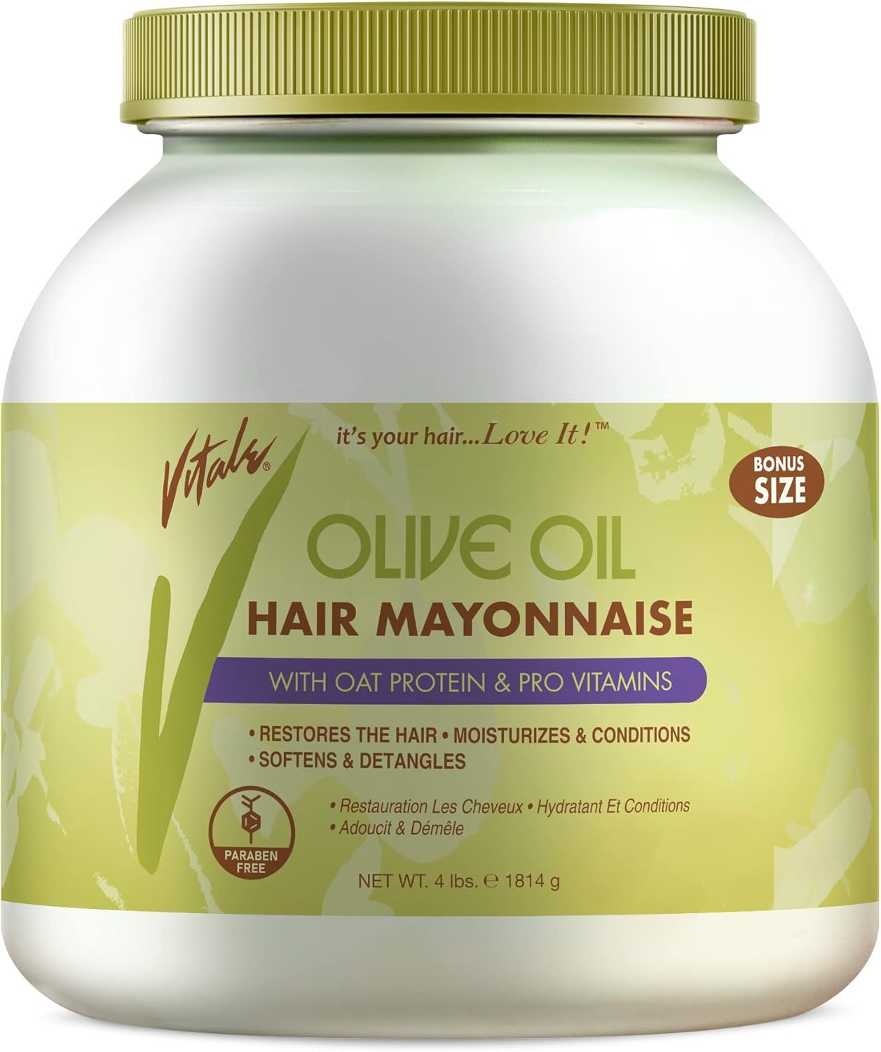 Vitale Olive Oil Hair Mayonnaise with Oat & Egg Protein and Vitamins - Good on Color & Thermal Treated Hair - for Dry & Damaged Scalp