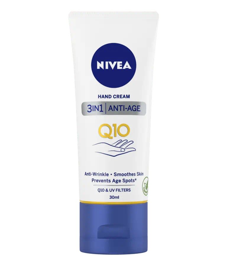 3in1 Anti-Age Care Hand Cream with Q10 & UV filters visibly reduces the appearance of wrinkles & helps prevent UV-induced age spots, while leaving your hands beautifully soft and smooth.