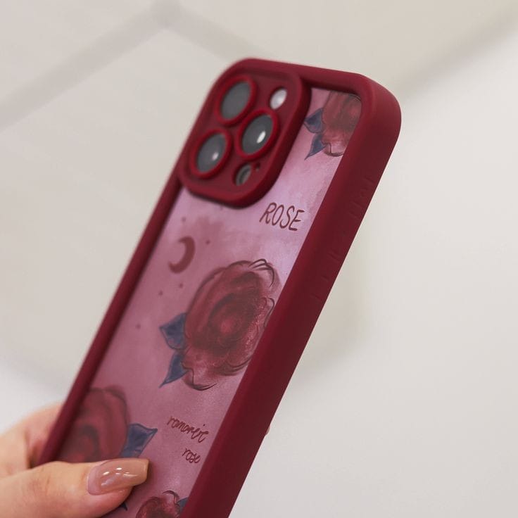 Rose Floral Shockproof Soft TPU Protective Case for Women Girls, Slim Anti Scratch Flower Case for iPhone 15, 15 Pro Max,  12 PRO MAX, 12, 13, 14, 11, 13 PRO MAX, 11 PRO MAX, 14 PRO MAX Wine Red.