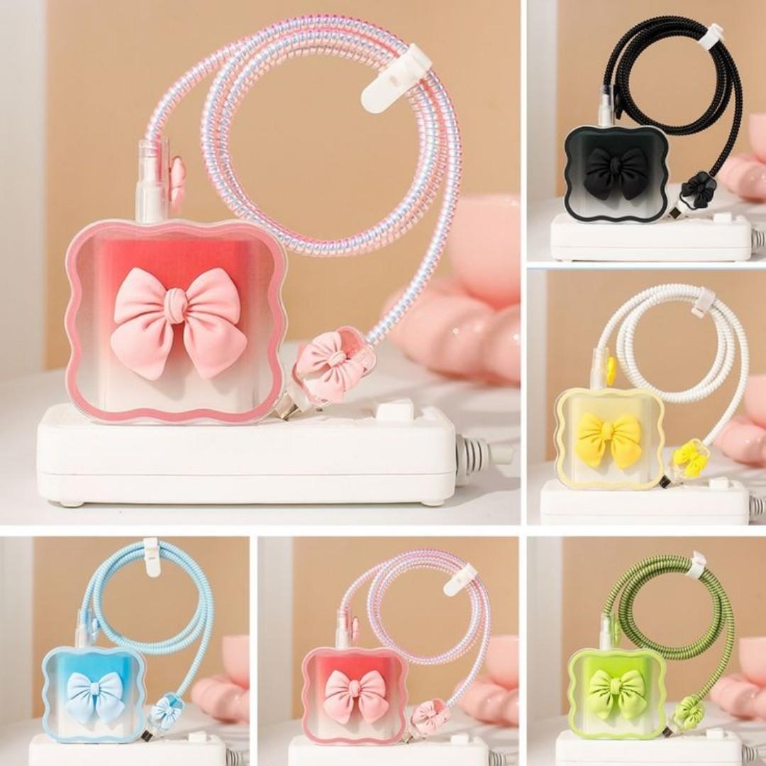 NEW  ARRIVAL Data Cable Cord Winder Kit / 3D Bow Knot Heart Cable Protector Cover For Iphone/Samsung /oppo/redmi/tecno Silicone Charger Floral Case / Cute Fashion Flower INS Power Adapter Sleeve