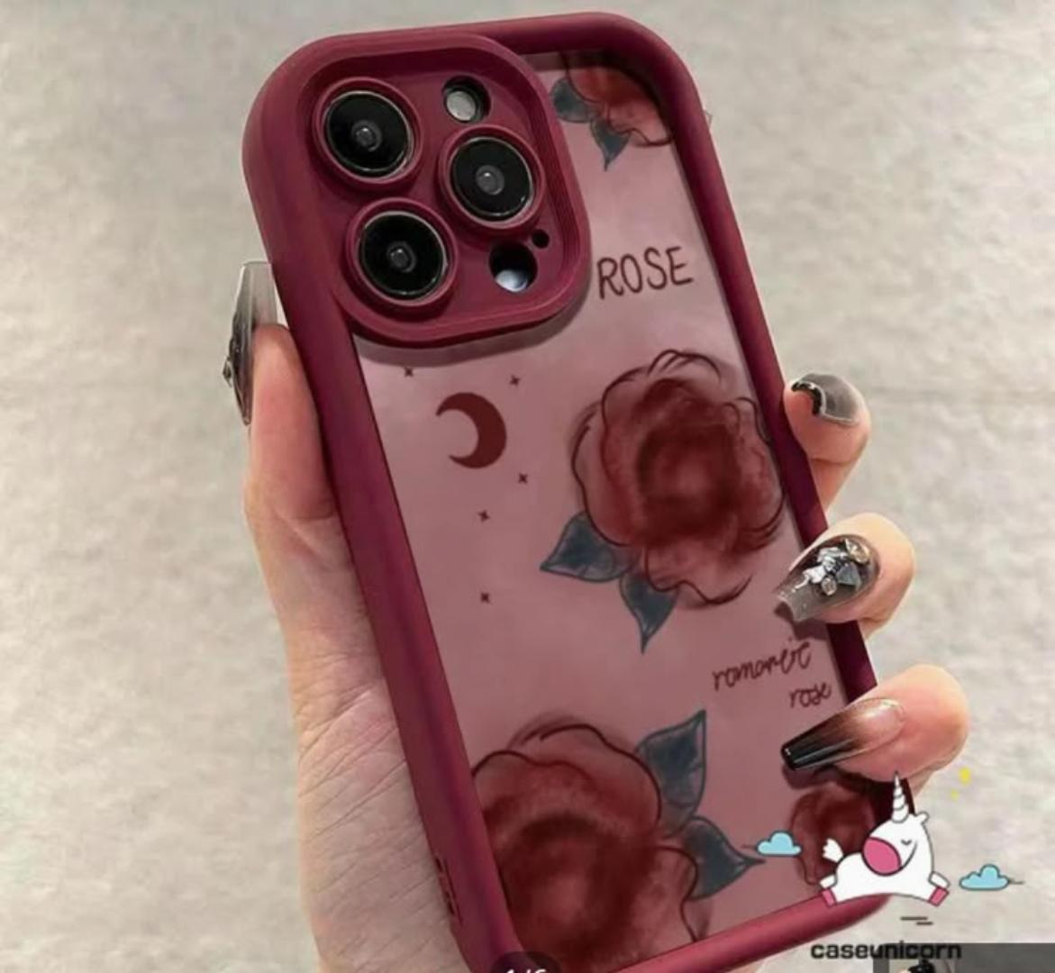 Rose Floral Shockproof Soft TPU Protective Case for Women Girls, Slim Anti Scratch Flower Case for iPhone 15, 15 Pro Max,  12 PRO MAX, 12, 13, 14, 11, 13 PRO MAX, 11 PRO MAX, 14 PRO MAX Wine Red.