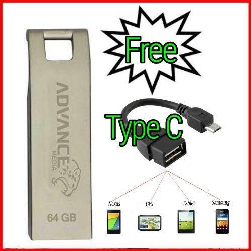 Advance 64gb metal usb flask disk // 64GB Flash Disk -Silver For Samsung, Dell Laptops ,Tvs & Bluetooth speaker // Advance 64gb metal usb flask disk + Free Otg Type-C Cable