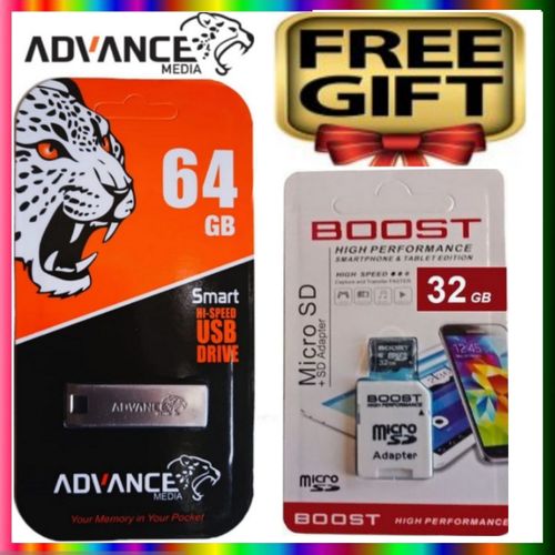 Advance BEST USB Flash Disk 64GB For Laptop , Desktop ,Smartphone + Memory Card 32GB