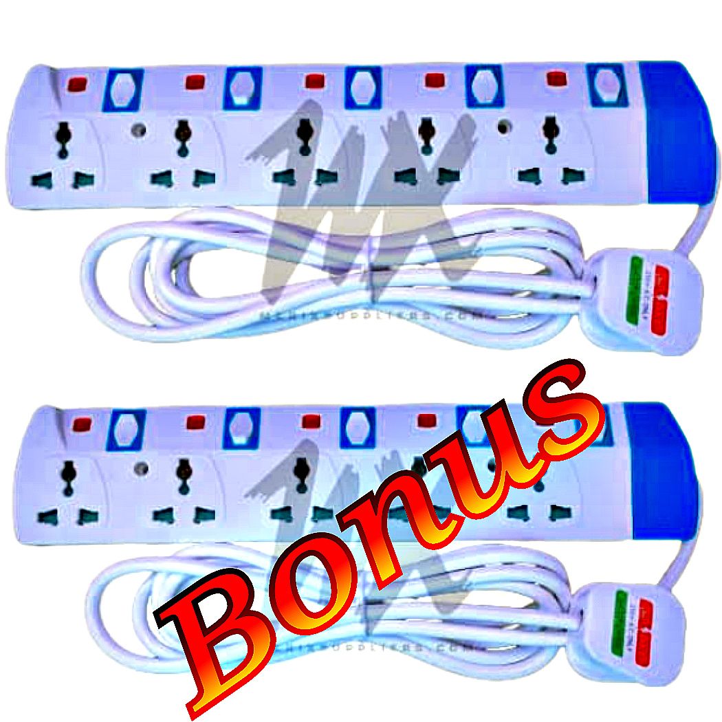 2 // TWO Heavy Duty// Power Socket Extension Cable,,5 Way // 5 way power extension With Independent Safety Switch