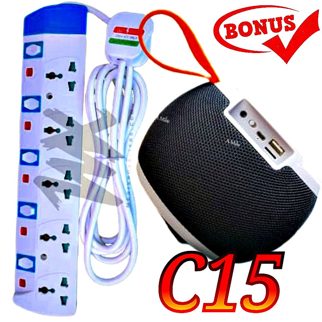 Heavy Duty// Power Socket Extension Cable,,5 Way // 5 way power extension With Independent Safety Switch + EXTRA GIFT RECHARGEABLE PORTABLE WIRELESS BLUETOOTH SPEAKER