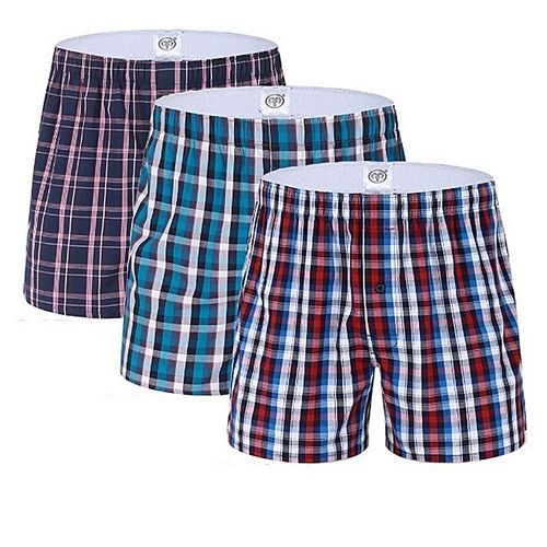 Fashion Boxer Shorts - 3 Pieces - Pure Cotto // Fashion Colourful Printed Pure Cotton 3 Pcs Men's Panties Underwear Male Boxers Shorts Casual Sleep Underpants Plaid Loose Comfortable Home Wear Striped