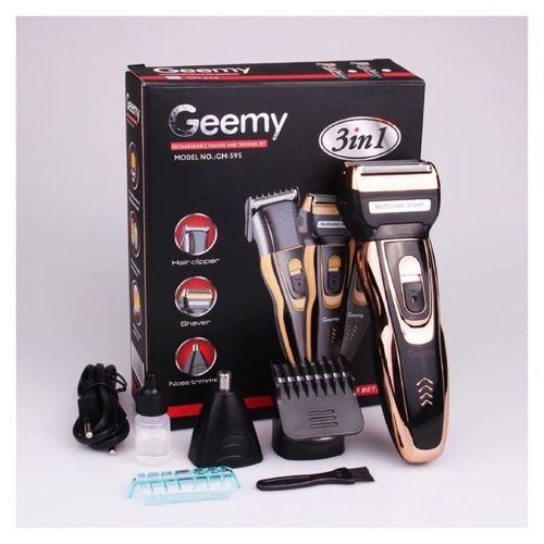 Geemy Electric Hair Trimmer Barbering Machine - Kinyozi + Free Professional 3 in 1 hair Clipper Wireless/Cordless & 4 Way Power Extension Cable & 4 Pieces Face Towels