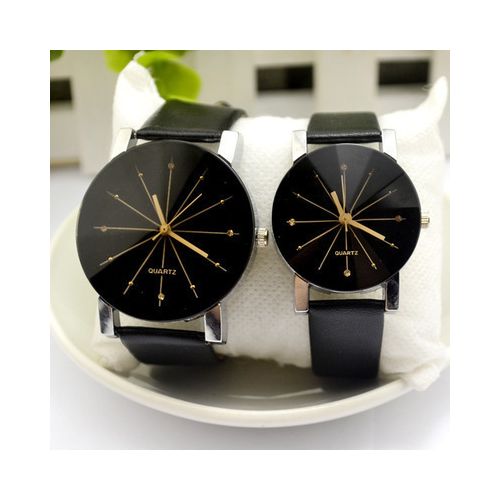 2Pcs/set Fashion luxury couple wrist watches simple spot meridian ray watch for man and women leather casual student quartz watchs valentine's day gift for lovers