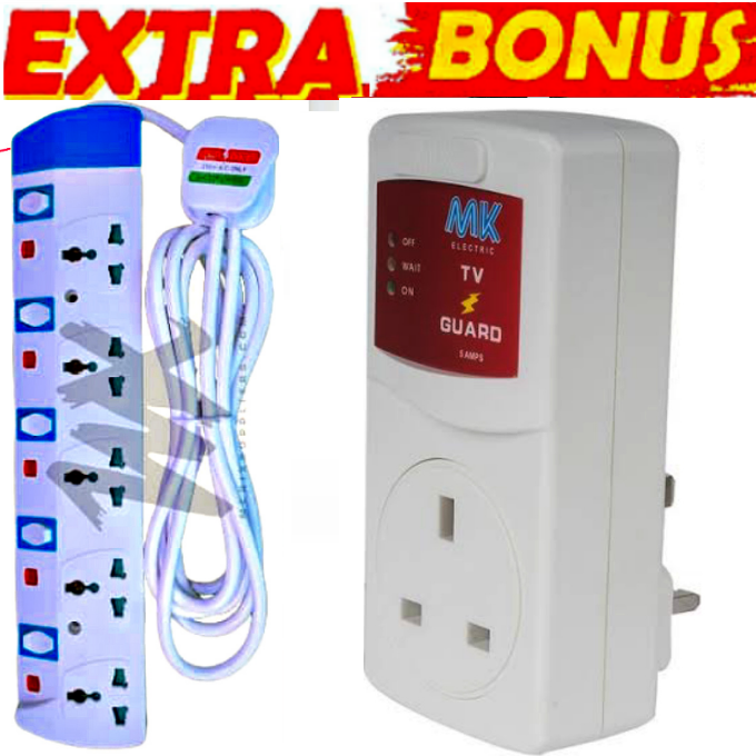 MK TV Guard Surge  Power Voltage Protector +  FREE BONUS 5 Way Power Extension