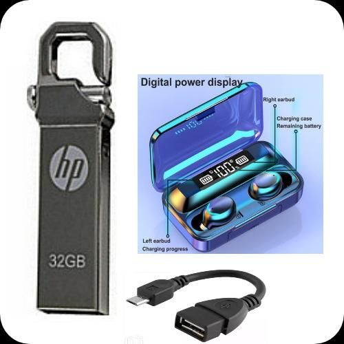 32GB Metallic Flash Disk/32 GB FlashDisk USB + Free Otg Type B & F9 Earbuds