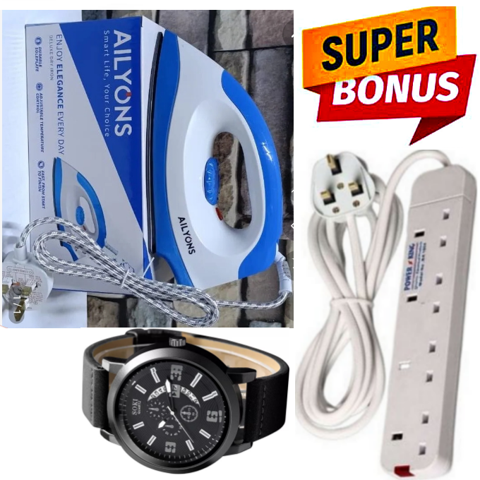 AILYON Quality HD-198A Electric Dry Iron Box // Ironbox  ENERGY SAVING +  4 WAY POWER EXTENSION & Watch
