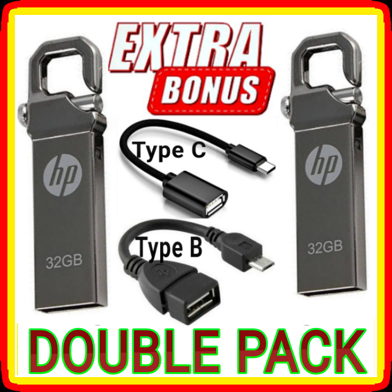 TWO HIGH SPEED 32GB Flash Disk // 32GB FlashDisk DRIVE  32 GB+ HIGH SPEED USB OTG CABLE CONNECT KIT CABLES  ( TYPE C & TYPE B ).