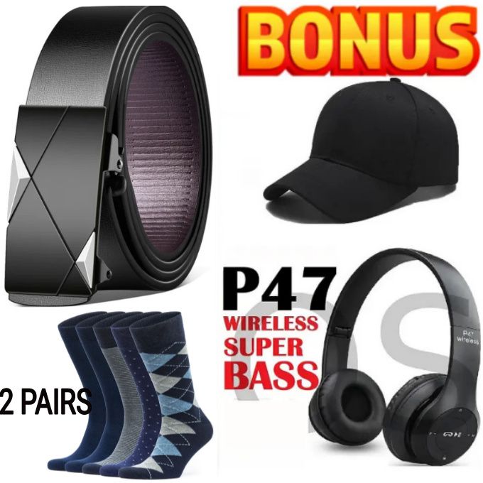 BEST QUALITY Men's Official Wear MEN'S BELTS // BELT, 2 PAIR OF SOCKS , BLUETOOTH HEADPHONES & CAP