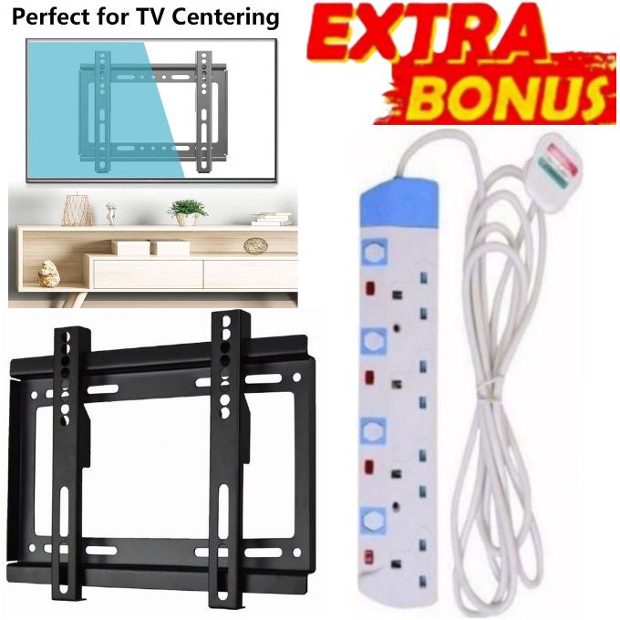 Power King HOME BEST 4 WAY POWER EXTENSION WITH LONG CABLE+FREE TV WALL MOUNT HOLDER BRACKET 14-43INCH FOR TV 15-43 INCH SMART TV