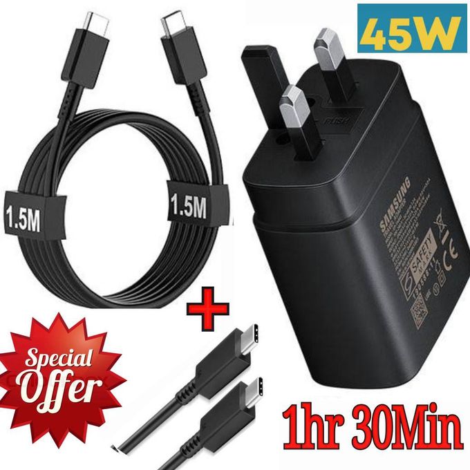Samsung Quality Galaxy 45 Watts Super Fast Charger adapter With Type C output With Cable Included for Galaxy A17,A07SA06,A06S,A16,A26,A36,A56,A04 ,05,A05s, S23 Ultra Note 10/ Note 10+ 20 Ultra /S10