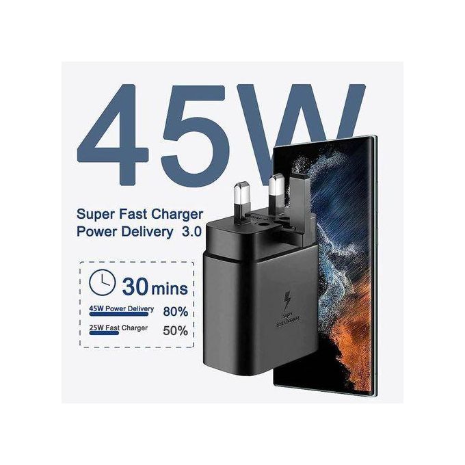 Samsung Quality Galaxy 45 Watts Super Fast Charger adapter With Type C output With Cable Included for Galaxy A17,A07SA06,A06S,A16,A26,A36,A56,A04 ,05,A05s, S23 Ultra Note 10/ Note 10+ 20 Ultra /S10
