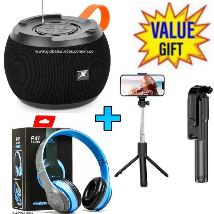 C15 WIRELESS BLUETOOTH Speaker BT/USB/TF/DC5V/AUX SUPERBASS+FREE Tripod Stand Selfie Stick +P47 Headphones