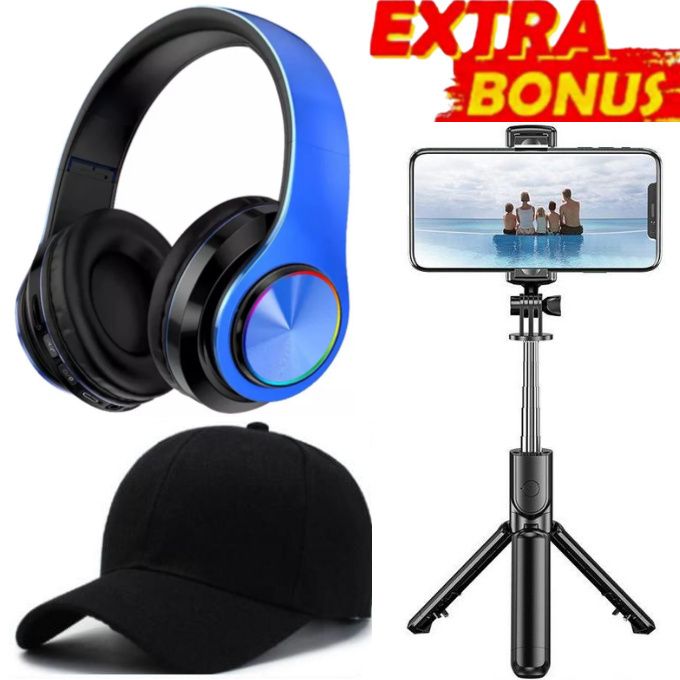 Rechargeable Wireless Foldable Bluetooth Headphones Comfortable Over-Ear Foldable Bluetooth Headphones For Iphone & Android + Gift Tripod Selfie Stand & Adjustable Cap