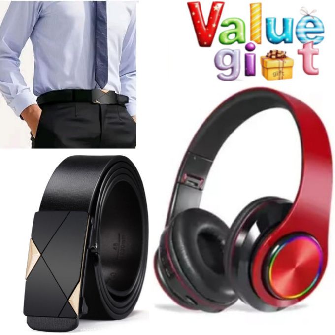 Men's Official Wear MEN'S BELTS // Belt For Well Fitting Khaki Trousers, Jeans,Suits & Shorts + Multi-Device Compatible Foldable Bluetooth Headphones // Durable Foldable Wireless Bluetooth Headset