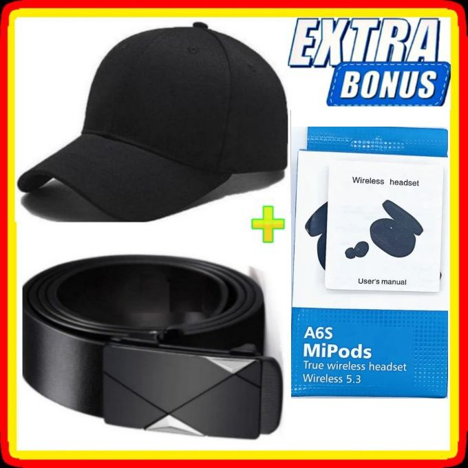 Men's Official Wear MEN'S BELTS //Belt For Well Fitting Khaki Trousers,Jeans,Suits & Shorts + Multi-Device Compatible Bluetooth Earpods// Powerful Sound Bluetooth Wireless Earbuds & Adjustable Cap