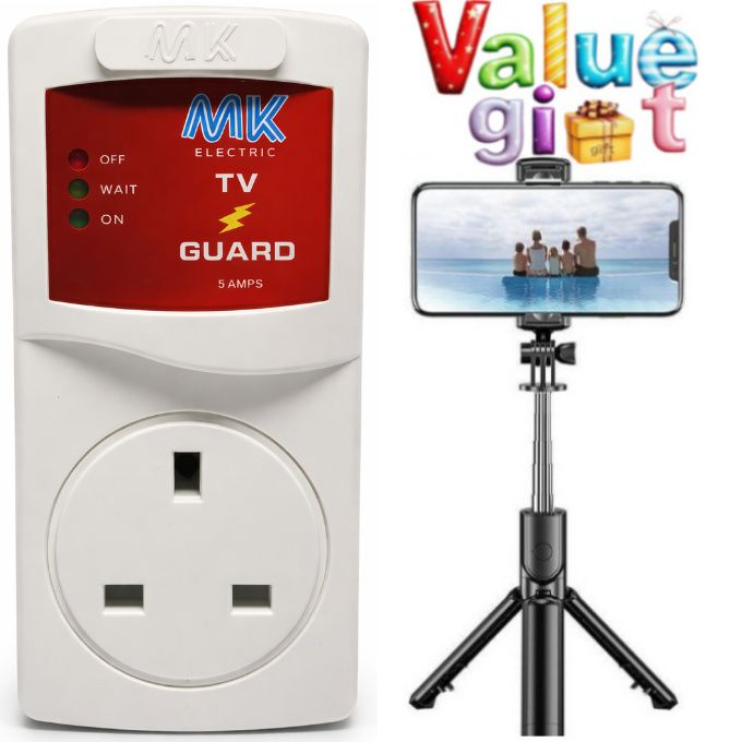 MK Smart TV Guard Voltage Power Protector Against Power Surges & Fluctuations For Hisense Smart TV 50 , 43, 40, 32, 24 , 55 Inch LED Frameless Smart TV +  FREE Smartphone Tripod Selfie stand