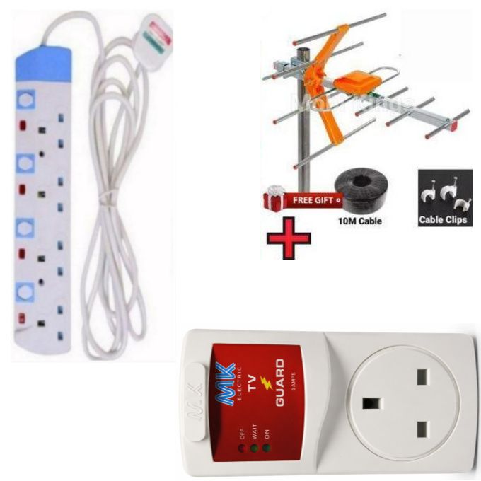 MK Smart TV Guard Protector Against Power Surges & Fluctuations For  Smart TV 50 Inch &  Vitron Smart TV 43Inch LED Frameless Smart TV + BONUS TV AERIAL ANTENNAE , 5 WAY POWER EXTENSION CABLE SOCKET
