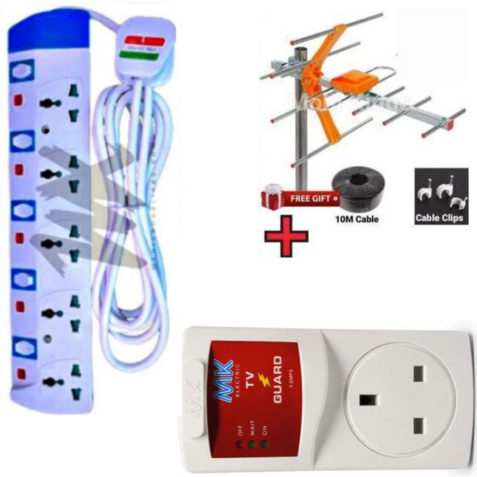 MK Smart TV Guard Protector Against Power Surges & Fluctuations For  Smart TV 50 Inch &  Vitron Smart TV 43Inch LED Frameless Smart TV + BONUS TV AERIAL ANTENNAE , 5 WAY POWER EXTENSION CABLE SOCKET