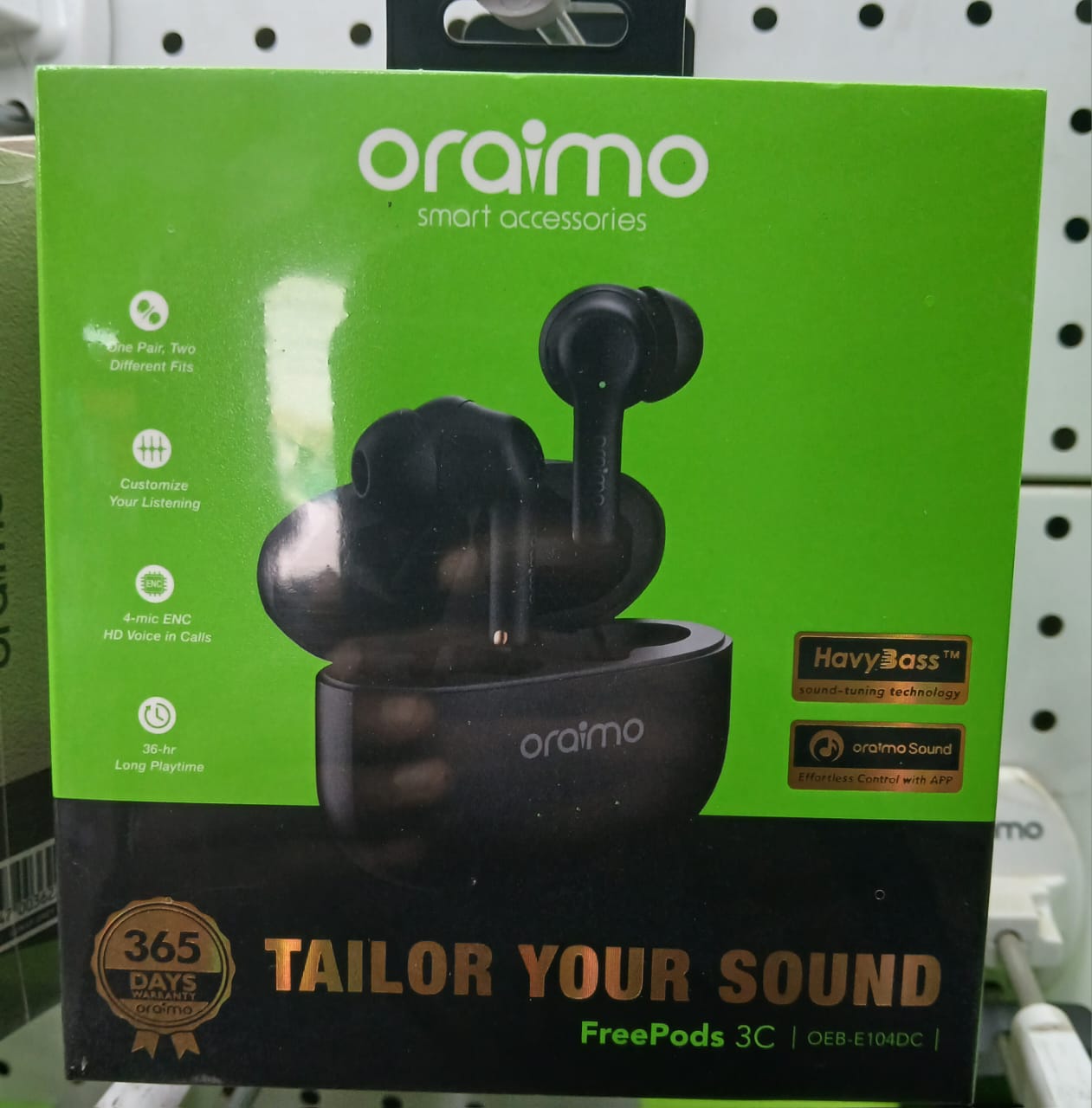 Oraimo Earpods wireless bluetooth , free pods 3C Havybass - 36hour playtime