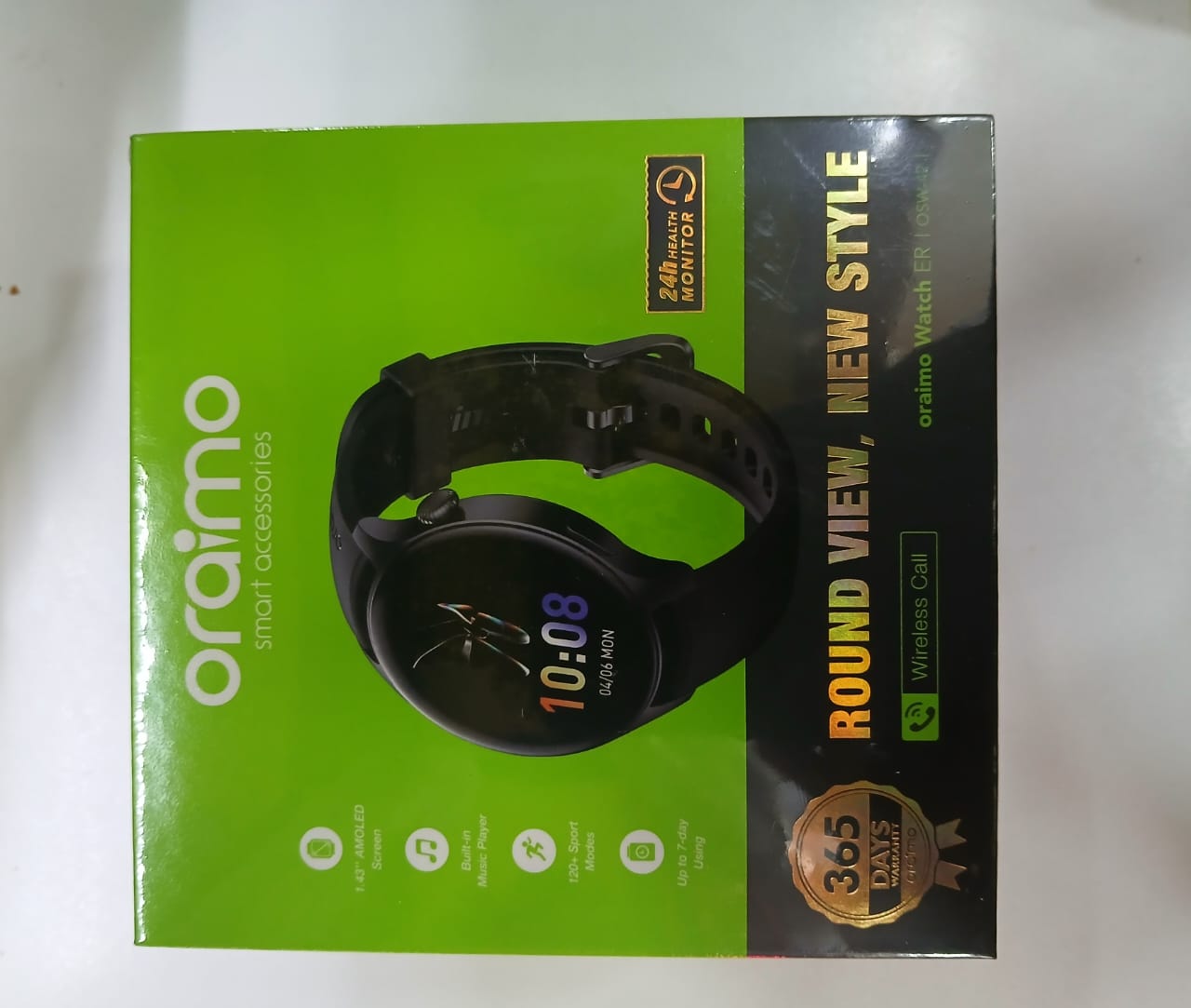 Oraimo smart watch 1.432"AMOLED screen built in music player - 120+ sport modes up to 7 days using