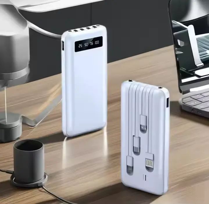 Fast Charging Wireless Powerbank 20000mAh Built in 4 Cable Digital Display Portable Large Capacity Power Bank