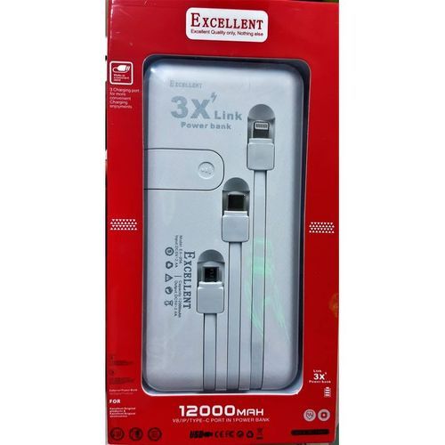 Excellent Power Bank 20000mAh 12000mAh & 10000mAh Cable Charger PowerBank Charging Cables For ALL Phones Supports FAST Charging High Power Capacity; 20,000mAh Best for travellers phone