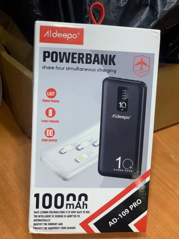 Aldeepo 30000mAh 20000mAh 10000mAh Power Bank Digital display powerbank LED Light Fast charging original portable Same time 4 device charging 4 cable Smartphone iphone power bank Random colour
