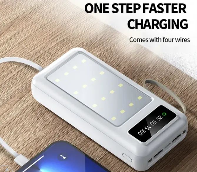 Aldeepo 30000mAh 20000mAh 10000mAh Power Bank Digital display powerbank LED Light Fast charging original portable Same time 4 device charging 4 cable Smartphone iphone power bank Random colour