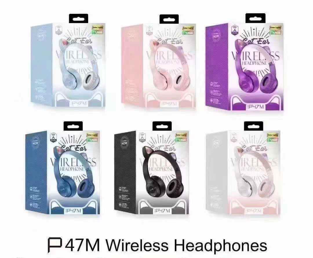 P47 Flashlight Cute Cat Ear Bluetooth earphones Headphones Wireless headsets