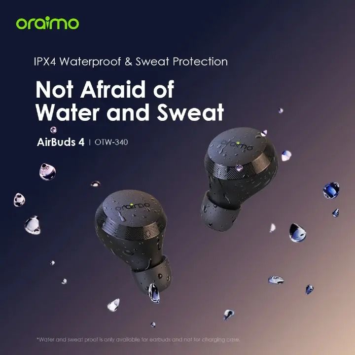 Oraimo AirBuds 4 ENC True Wireless Earbuds Powerful Bass IPX7 Waterproof TWS True Wireless Earbuds - Earpho 38-Hr Long Playtime Black