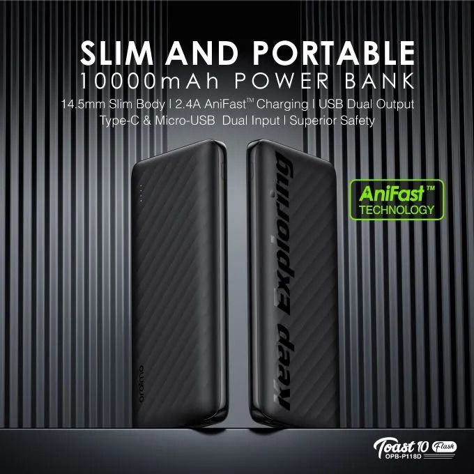 Oraimo Power Bank 10000mAh  OPB P118D 12W Power Bank 2.4A 10000 mAh Powerbank OPB P118D, fast charging Phone Smartphone Power Bank Slim and Portable