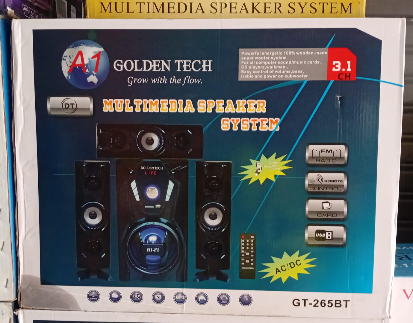 Golden Tech GT-265BT 3.1CH Subwoofer Hi-Fi Woofer 10000W P.M.P.O Home Theatre Speaker system AC/DC FM Woofer Multimedia Speaker system