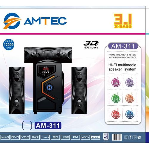 AMTEC AM 311 Woofer 3.1 CH XBAS Channel Multimedia Subwoofer Speaker System Home Theater System 12000W PMPO BT/USB/SD/FM