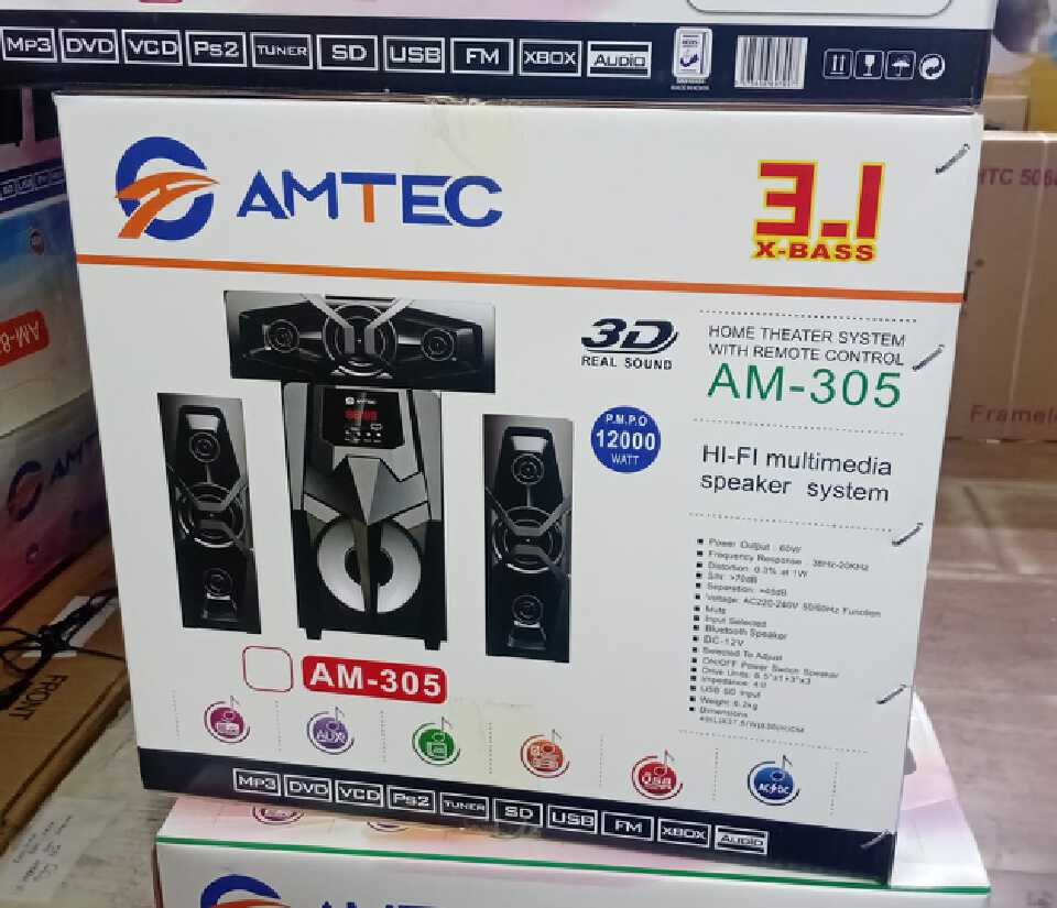 AMTEC AM-305 3.1CH HI-FI 12000W PMPO Multimedia Speaker System Sub Woofer Bluetooth Home Theater System with Remote -FM,USB,SD- Amtec 305 3D Real sound Bass