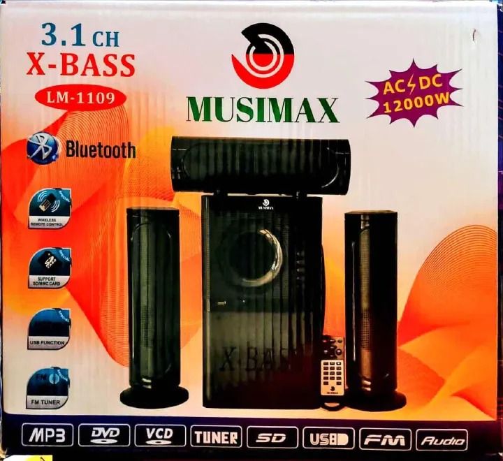 MUSIMAX LM-1109 Woofer 3.1CH Bluetooth Woofer Home Theater System Speaker Systems Subwoofer USB/SD/FM Home Audio System with Remote Control 12000W PMPO