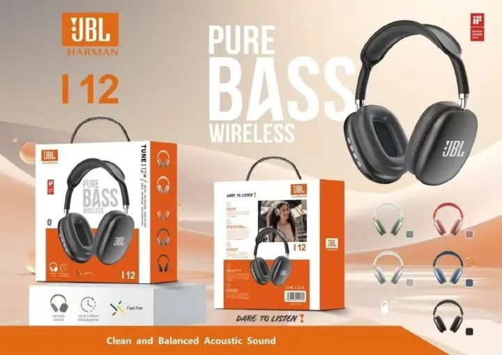 JBL Tune i12 Wireless Headset – Super Bass Wireless Bluetooth Headphones With Microphone and Noise Cancellation Gaming Headset Stereo HiFi Earphones- Random color of navy blue and black