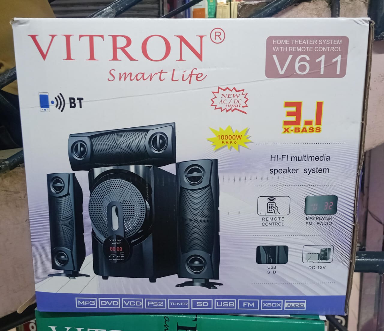 Vitron 3.1CH X-Bass Home Theatre System AC/DC Vitron V611 Bluetooth Woofer Speaker System Subwoofer Home Audio System USB SD MP3 FM Radio 10000W V611