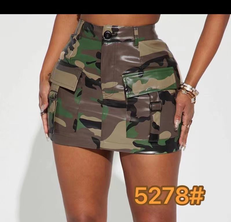 SHINFY Women Summer Camo Cargo Mini Skirt Bodycon High Waist Street Skirt with Pocket