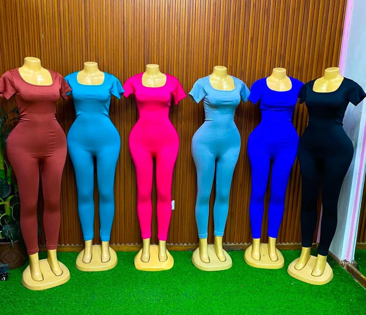 Women Short Sleeve Ribbed Knit Jumpsuit Romper Solid Round Neck Bodycon Playsuit