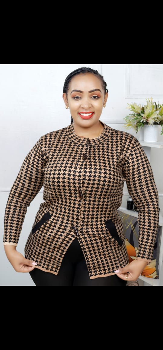 Women's Houndstooth Button-Up Sweater Jacket