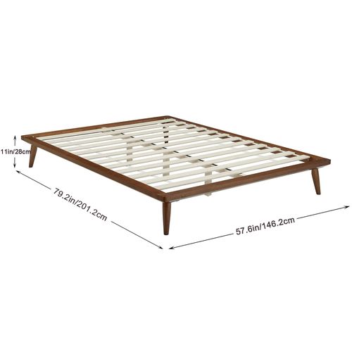 Mid-Century Mordern 2-Meter Long Full Size Platform Bed Frame without Headboard, Wood Foundation with Silent Slats for Enhanced Support, Easy Assembly, Brown