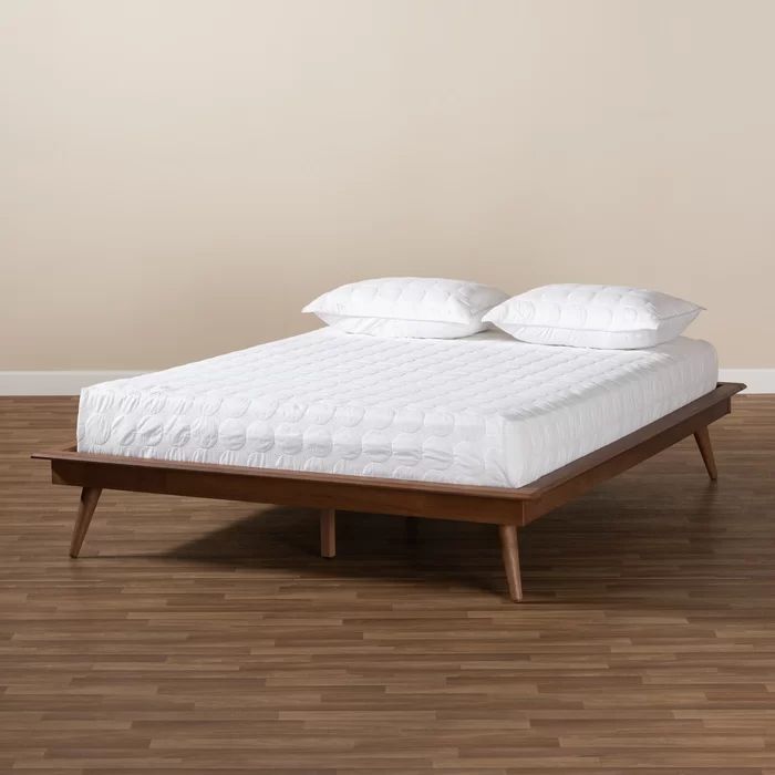 Mid-Century Mordern 2-Meter Long Full Size Platform Bed Frame without Headboard, Wood Foundation with Silent Slats for Enhanced Support, Easy Assembly, Brown