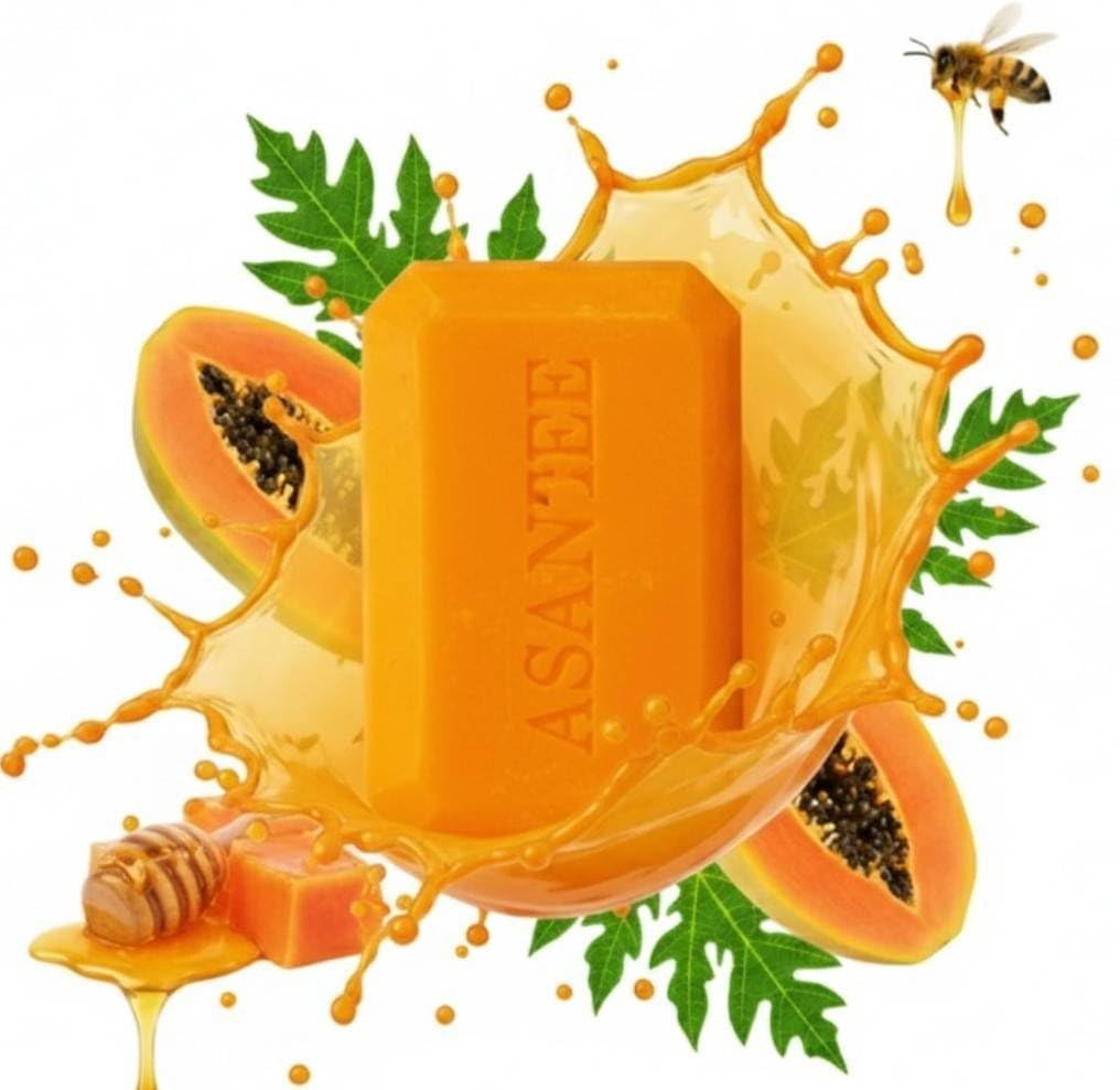 Asantee Papaya Soap(1pc)| Reduces Dark Spots, Acne, and Aging | With Vitamin A & E, AHA, Honey, and Vitamin C