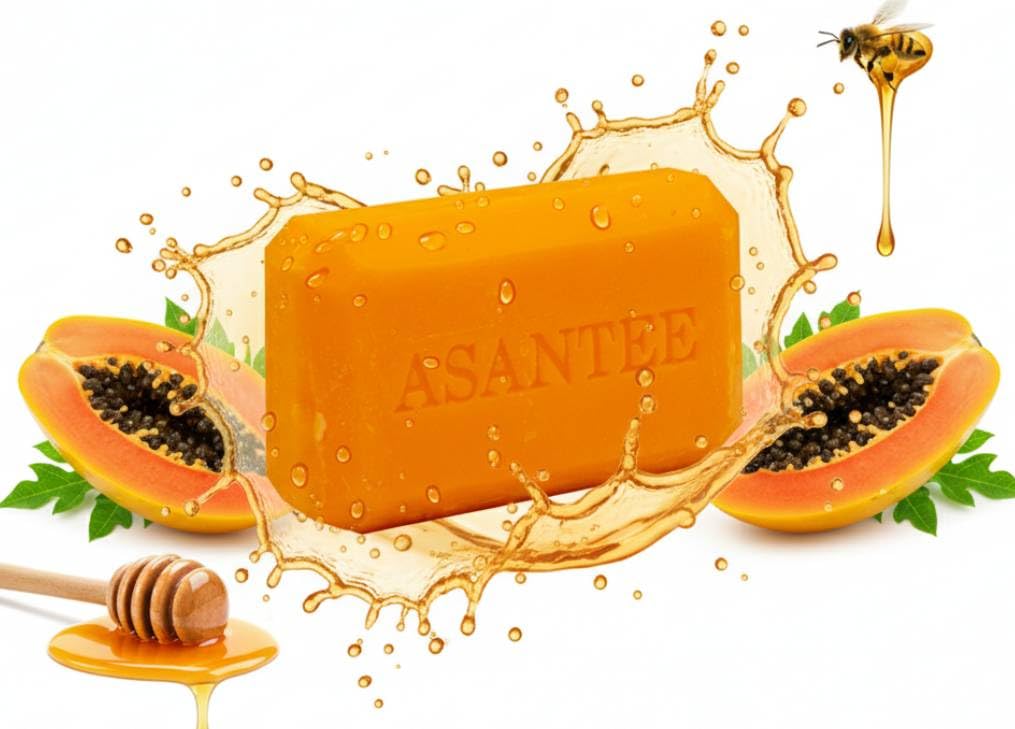 Asantee Papaya Soap(1pc)| Reduces Dark Spots, Acne, and Aging | With Vitamin A & E, AHA, Honey, and Vitamin C